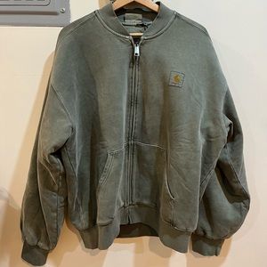 Carharrt Wip Vista Cotton Fleece Bomber Jacket Color: Smoke Green Garment Dyed